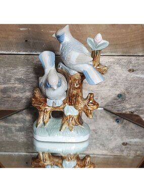 Porcelain Blue Jay Figurine On Tree Branch By Artmark